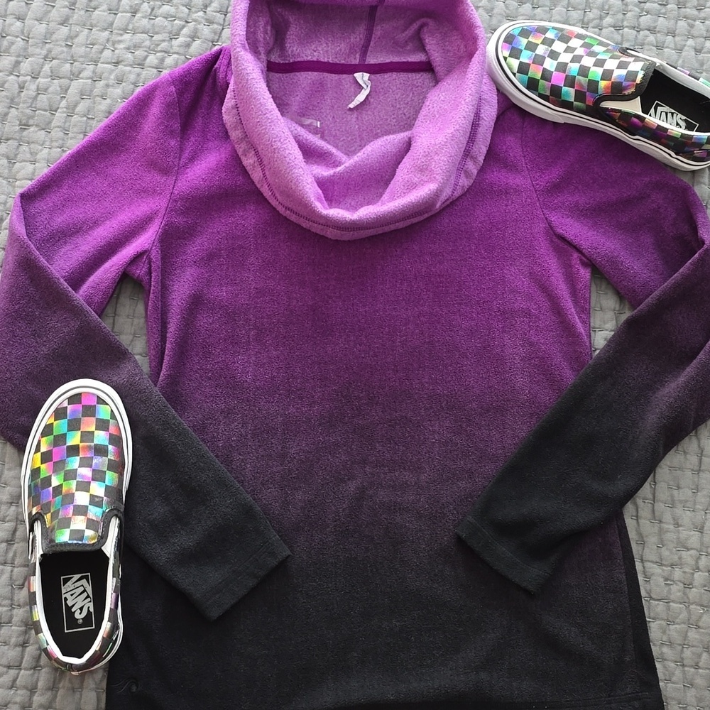Ideology Womens Medium Purple Ombre Cowl Neck Fleece Pullover Sweater